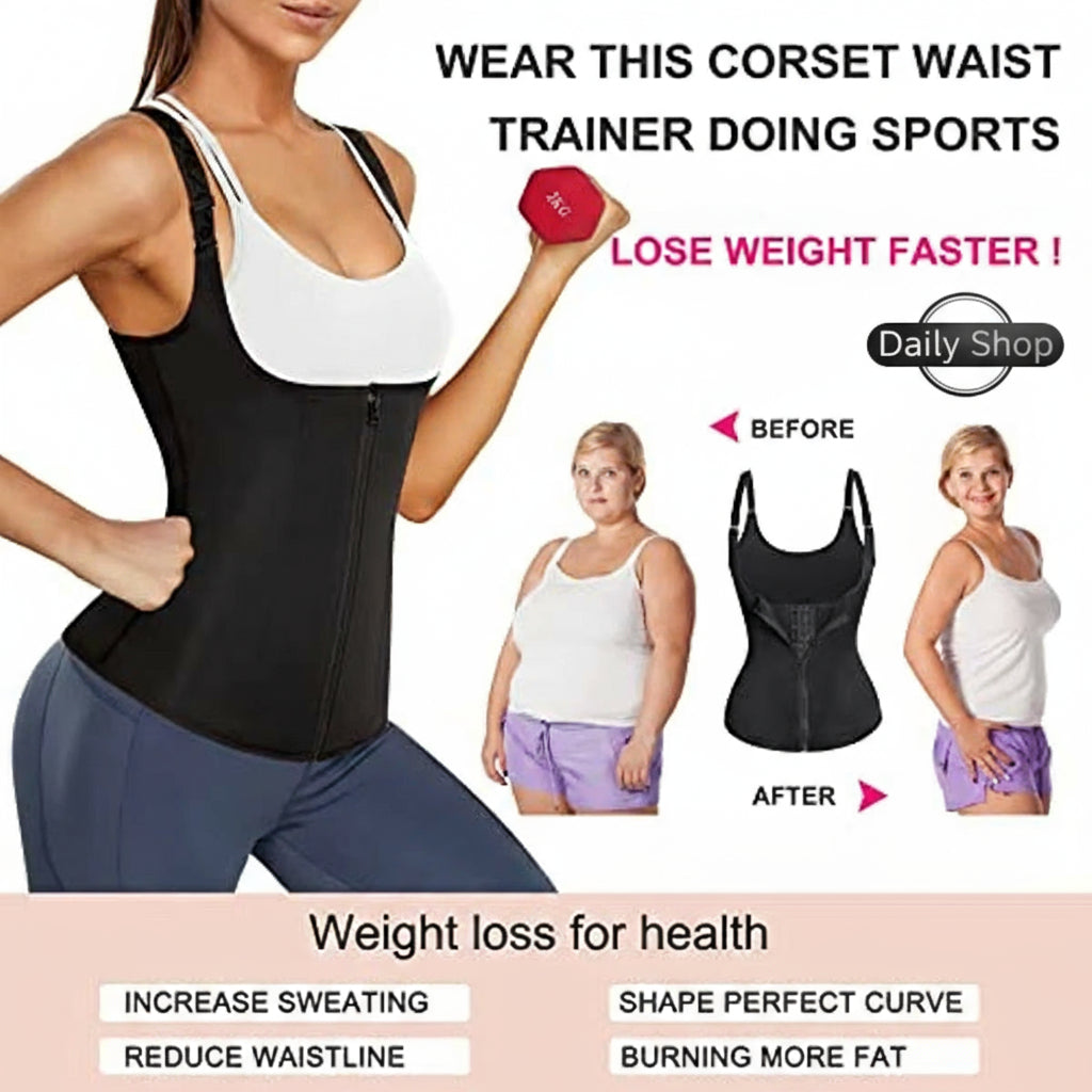 Women Waist Trainer Corset Zipper Vest Body Shaper Cincher Shapewear Slimming Belt Sports Girdle Neoprene Sauna Tank Top
